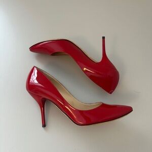 New Jimmy Choo Red Patent Leather Rounded Toe Stiletto Heels | Size 38.5